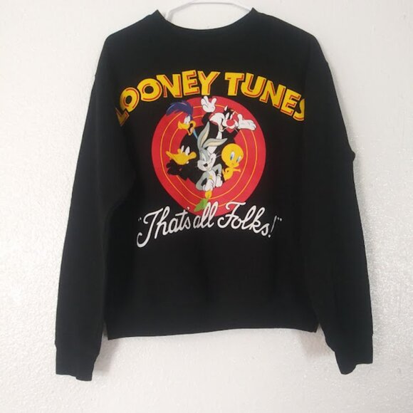 Looney Tunes women's size M Black "That's all Folks!" logo sweater - Picture 1 of 11